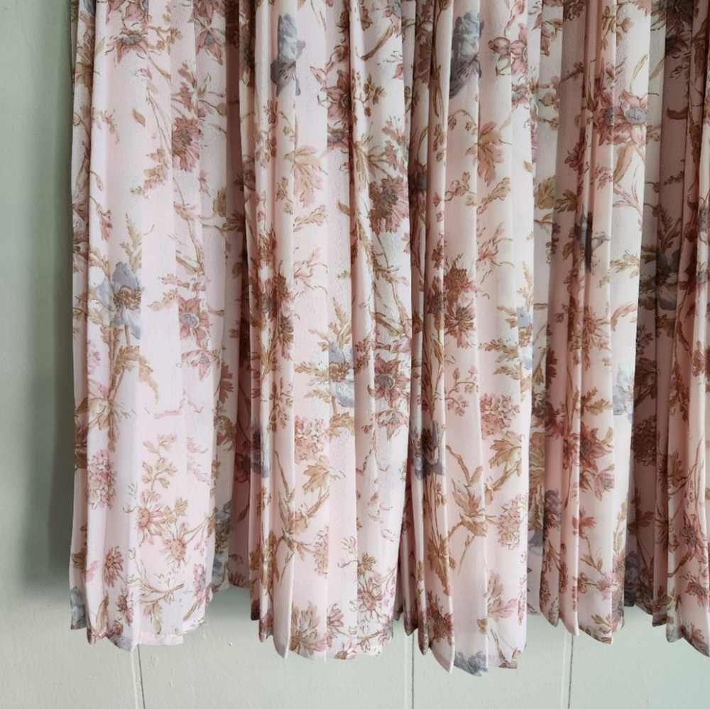 Laura Ashley accordion pleat pleated skirt blush pink floral print plisse size 6 - Picture 3 of 10